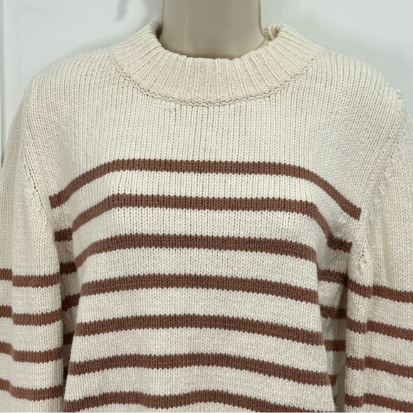 Faherty Cuddle Striped Crew Sweater Chai Stripe Cream Brown Knit Medium Rare - Picture 7 of 11